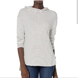 Daily Ritual White & Black Stripped Long Hoodie